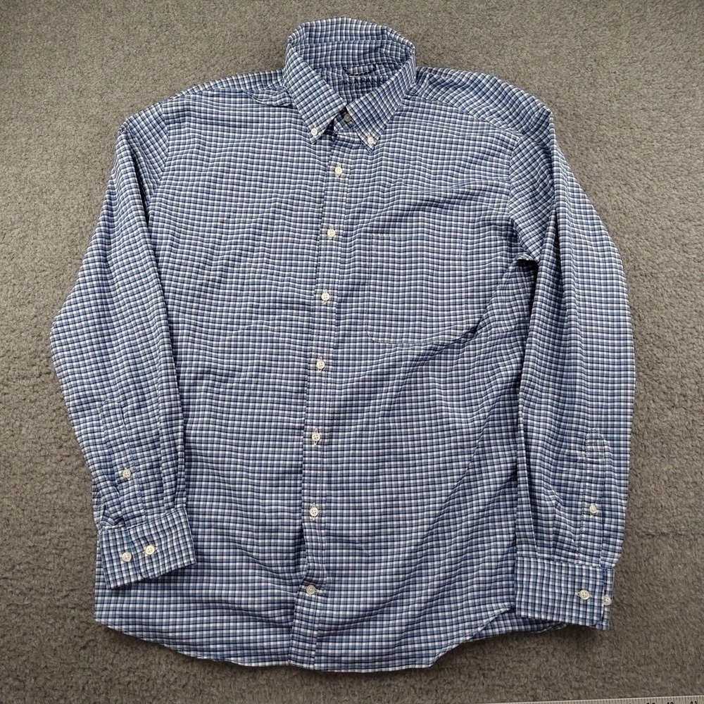 Jos A Bank Button Down Shirt Mens Large Traveler Performance Blue Gingham EUC